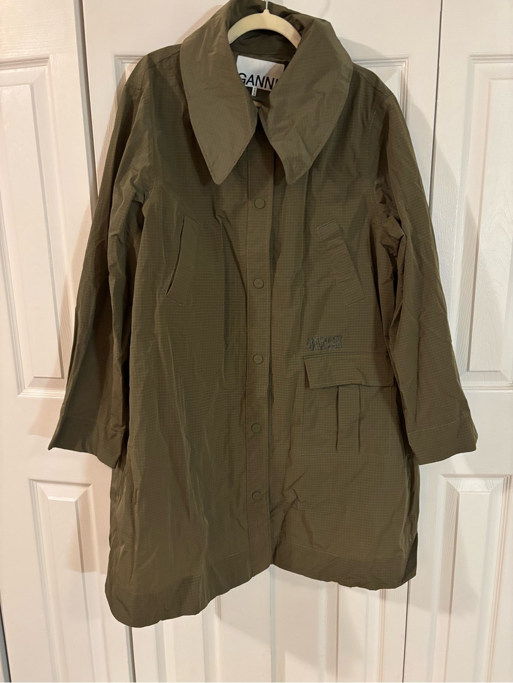 Ganni Olive Ripstop Coat